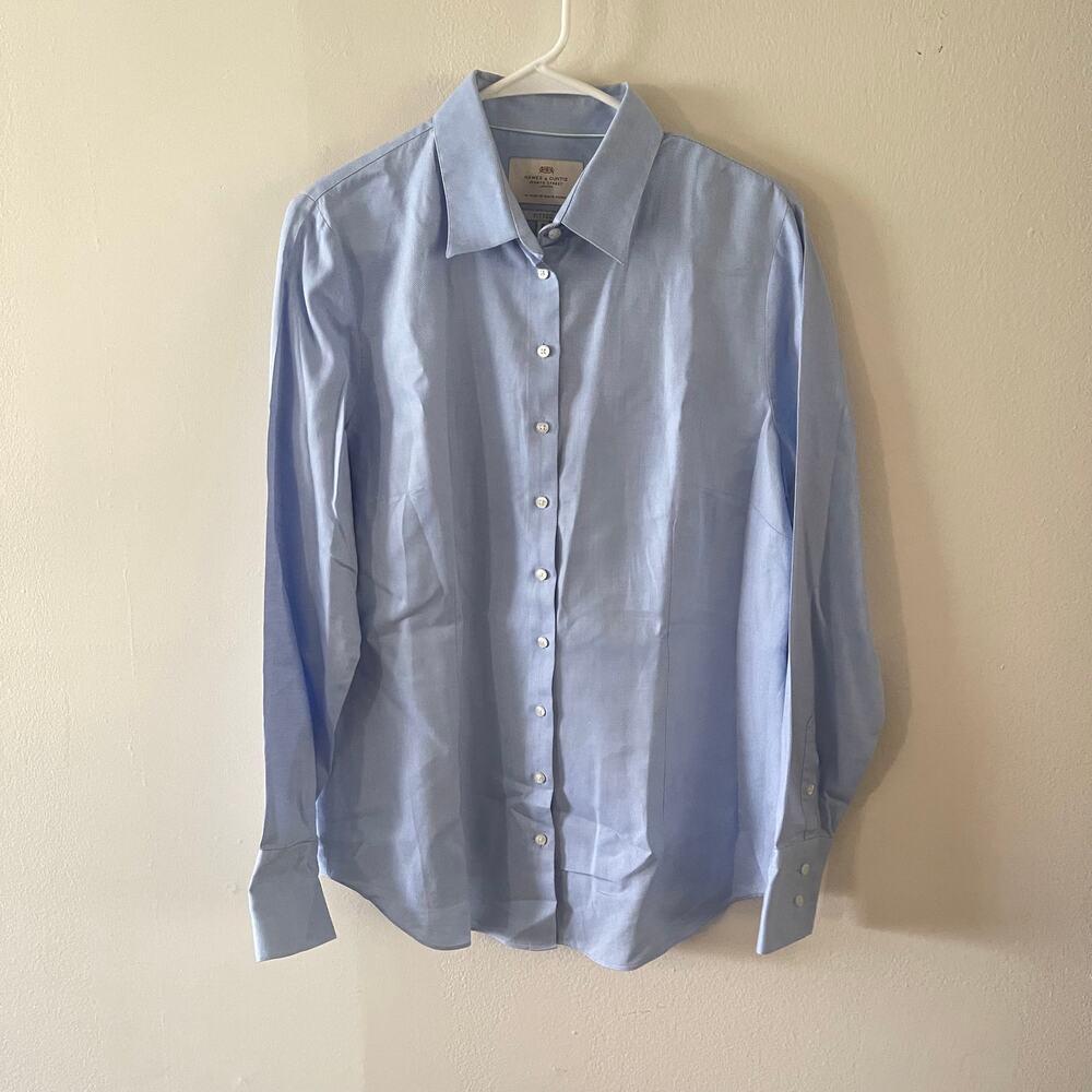 Hawes & Curtis Light Blue Fitted Twill Executive Button Up Shirt Womens US 12